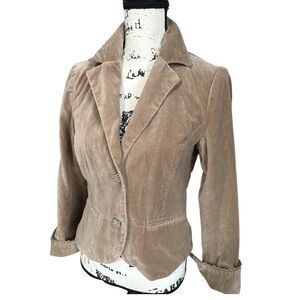 Victorian Velvet Blazer Taupe Brown Lt Structure Lace Trim jewel button Jacket M